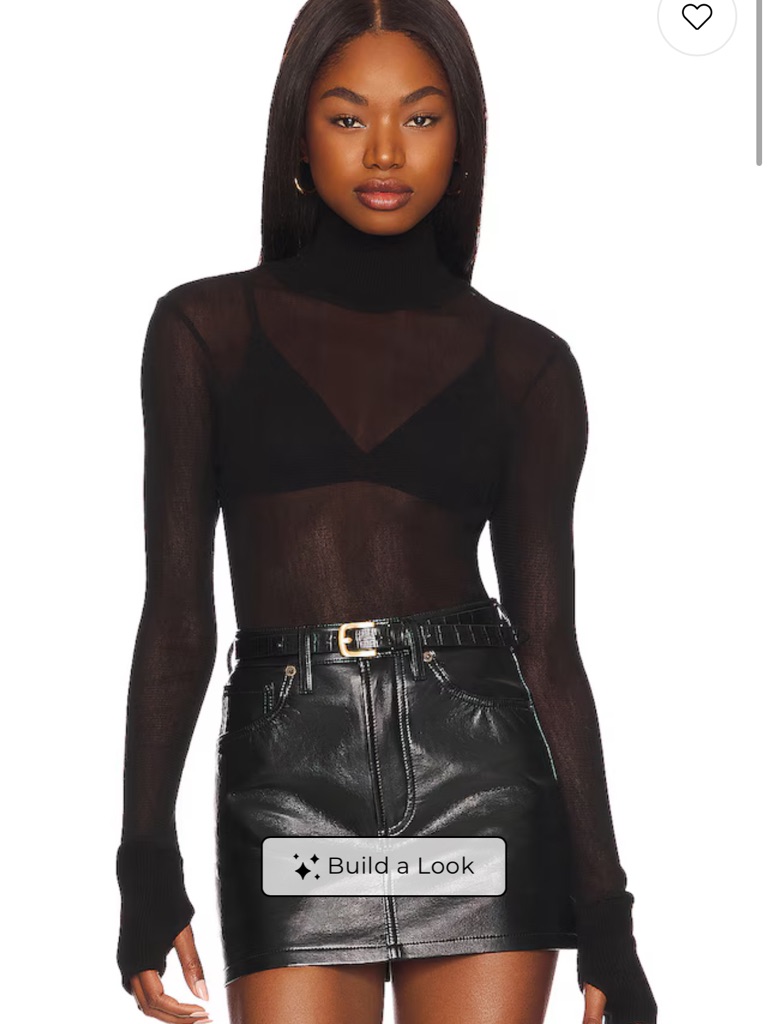 Enza Costa Black Sheer Ribbed Turtleneck Long Sleeve Top